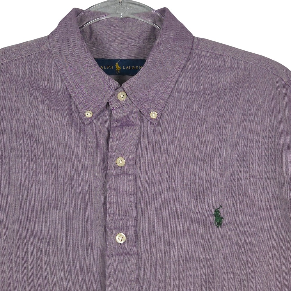 Ralph Lauren Herringbone Button Down Shirt Men Large Purple Long Sleeve Pony